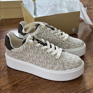 Michael Kors Cream and White Sneakers with Monogram Pattern